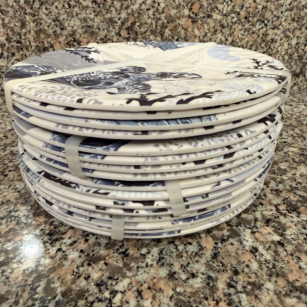 NEW! 16 plastic / melamine marine / beach / costal / turtle small plates (8”)